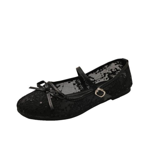 Popular White Mesh Bow Single Shoes For Women Breathable Flat