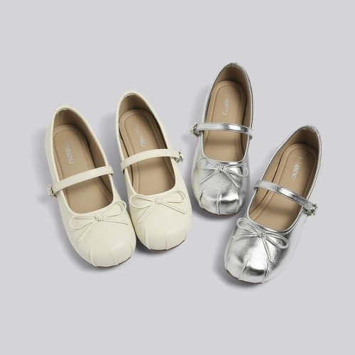 New Square Toe Shallow Bow Flat Ballet Sandals Women's Shoes