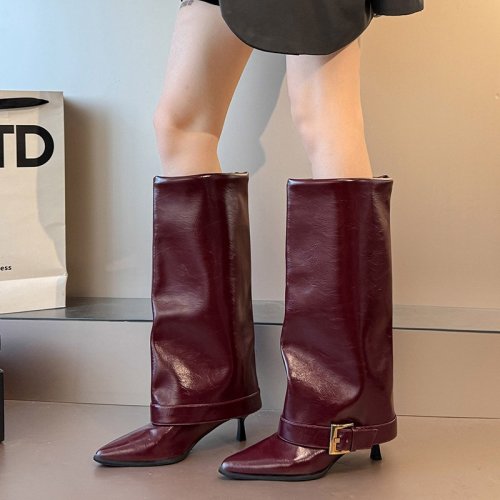 Fashion New Design Fold Over Boots High Heel Boots Long Knee High Pants Boots